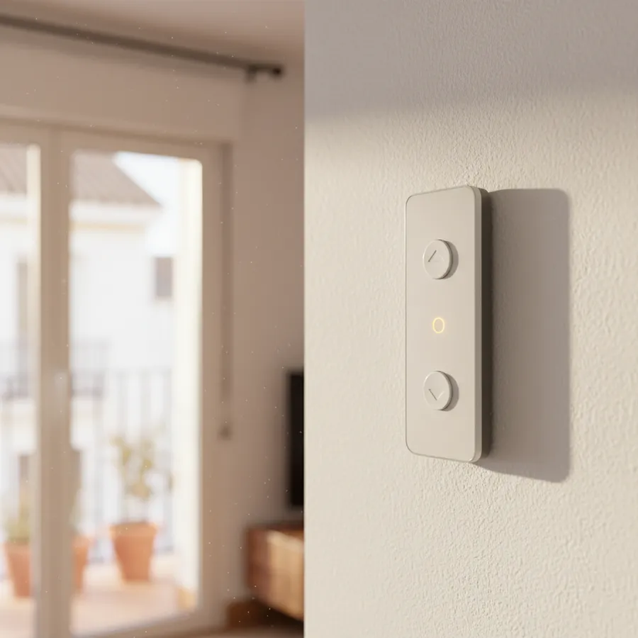 Mando de pared para persiana motorizada con LED indicador en vivienda de Sant Feliu